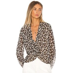Anthropologie Heartloom Revolve Camille Black Cheetah Leopard Print Twist Top